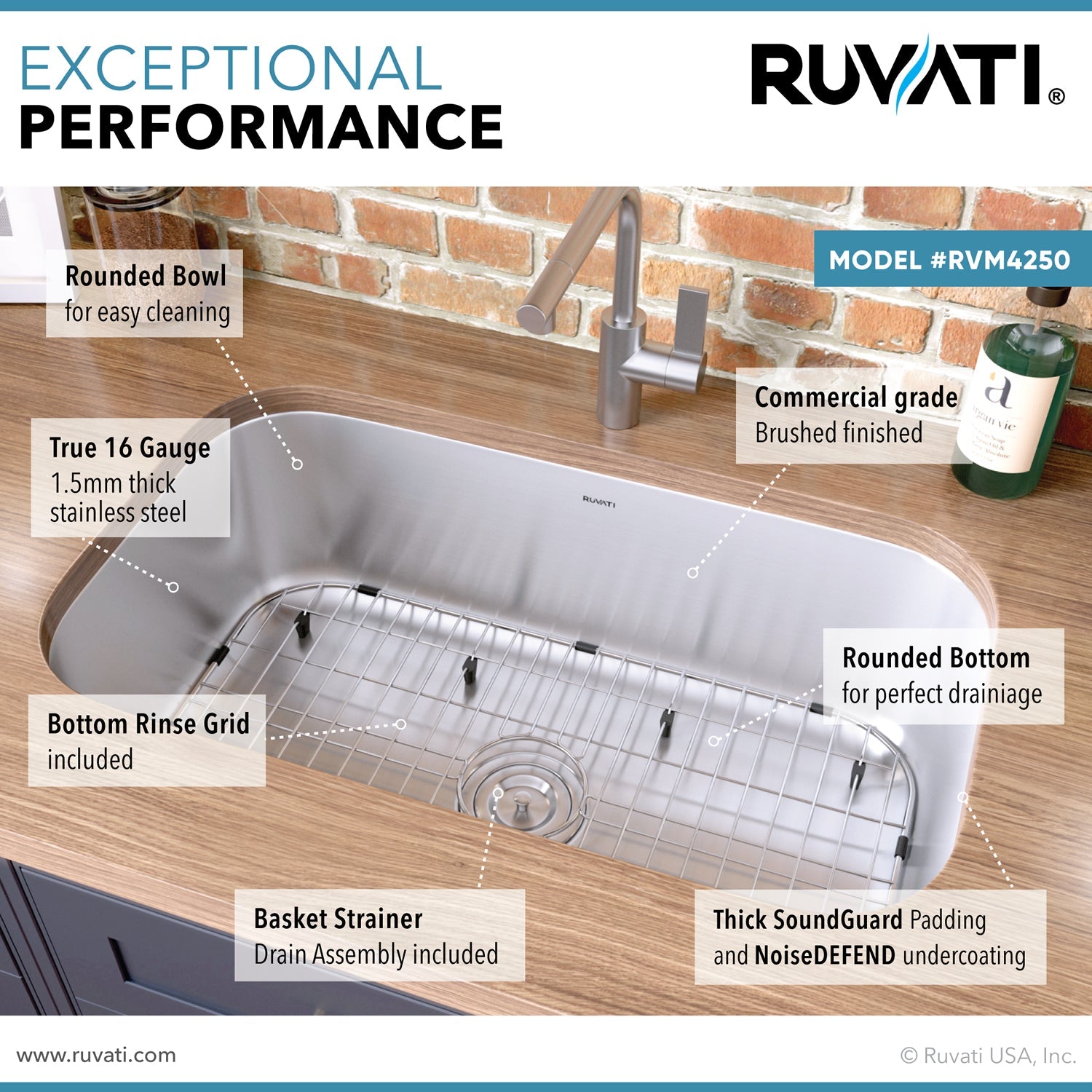 Ruvati 30" Undermount 16 Gauge Stainless Steel Single Bowl Kitchen Sink