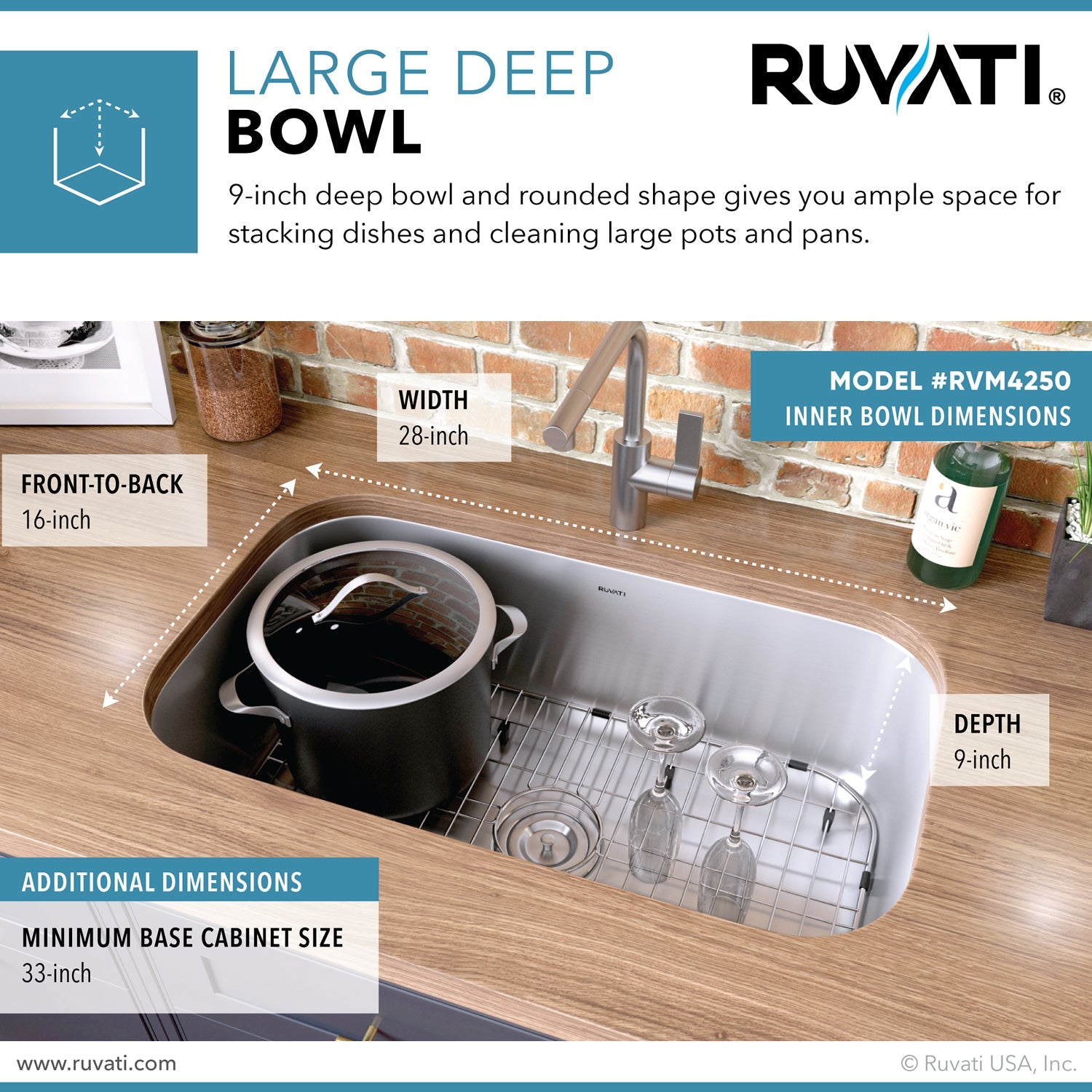 Ruvati 30" Undermount 16 Gauge Stainless Steel Single Bowl Kitchen Sink