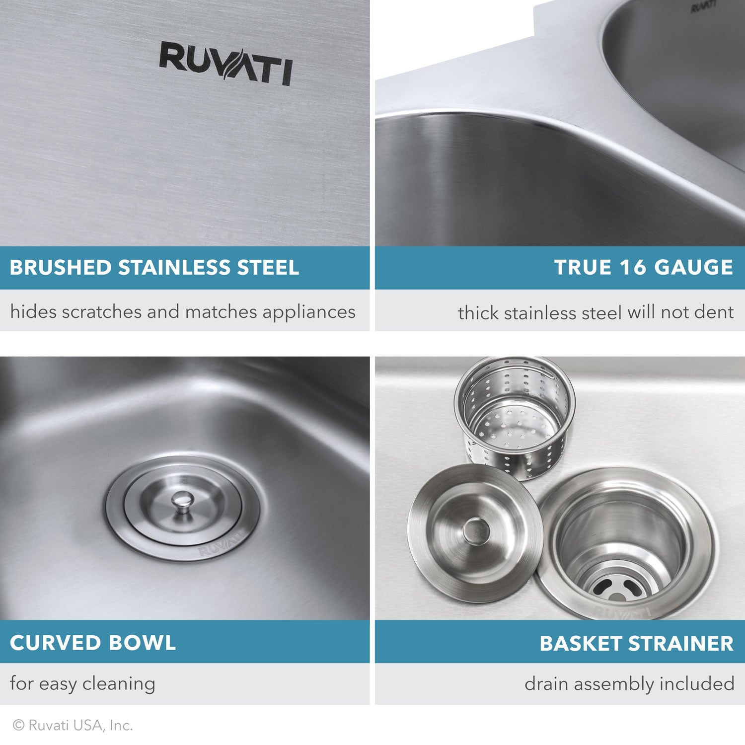 Ruvati 30" Undermount 16 Gauge Stainless Steel Single Bowl Kitchen Sink