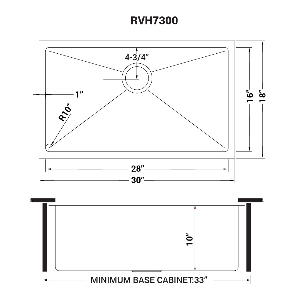 Ruvati 30" Undermount 16 Gauge Tight Radius Stainless Steel Single Bowl Kitchen Sink