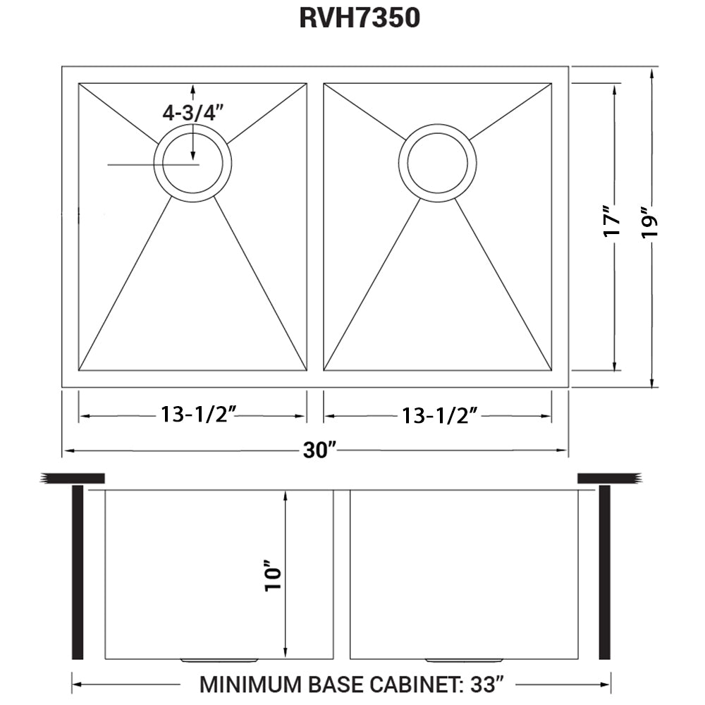 Ruvati 30" Undermount 50/50 Double Bowl Zero Radius 16 Gauge Stainless Steel Kitchen Sink