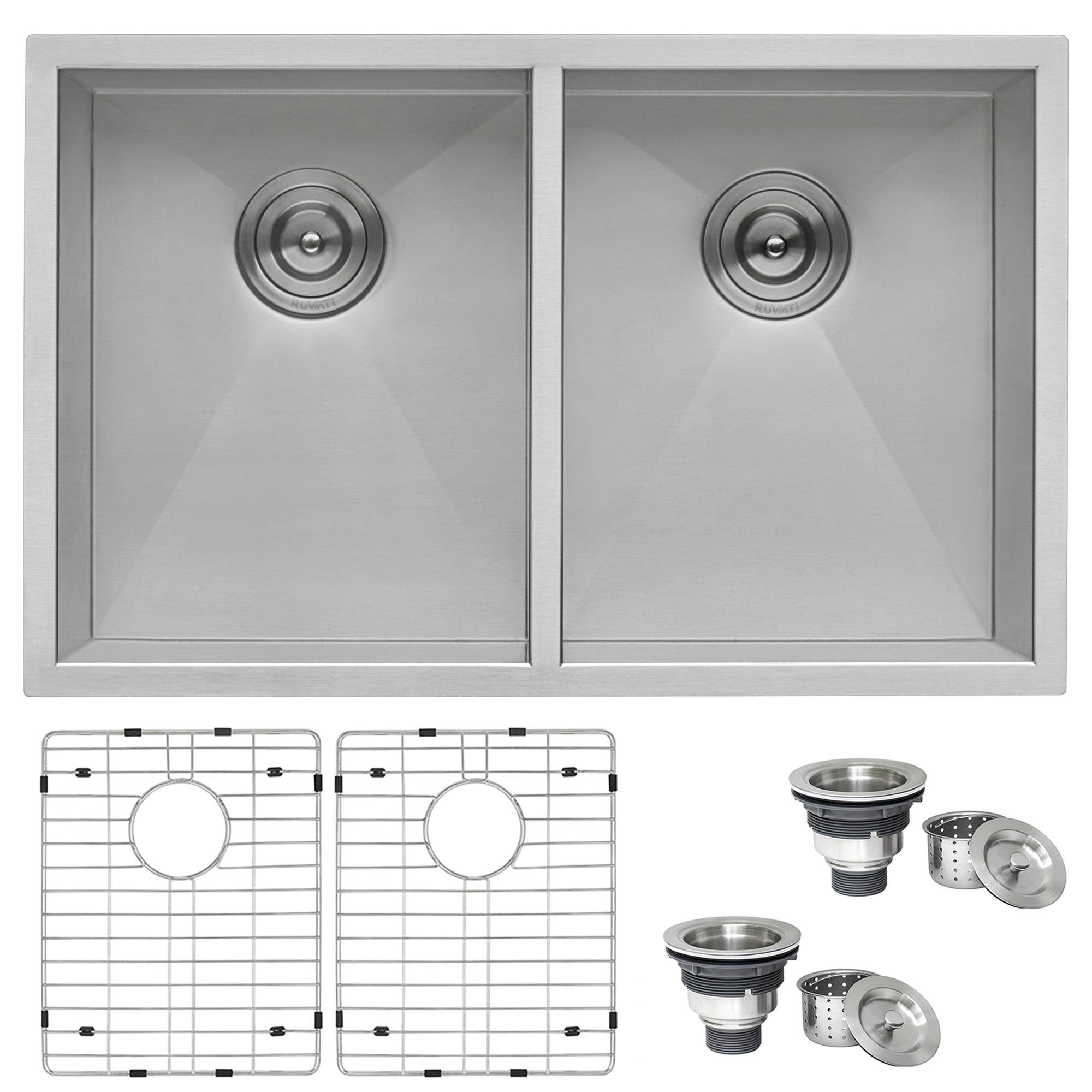 Ruvati 30" Undermount 50/50 Double Bowl Zero Radius 16 Gauge Stainless Steel Kitchen Sink