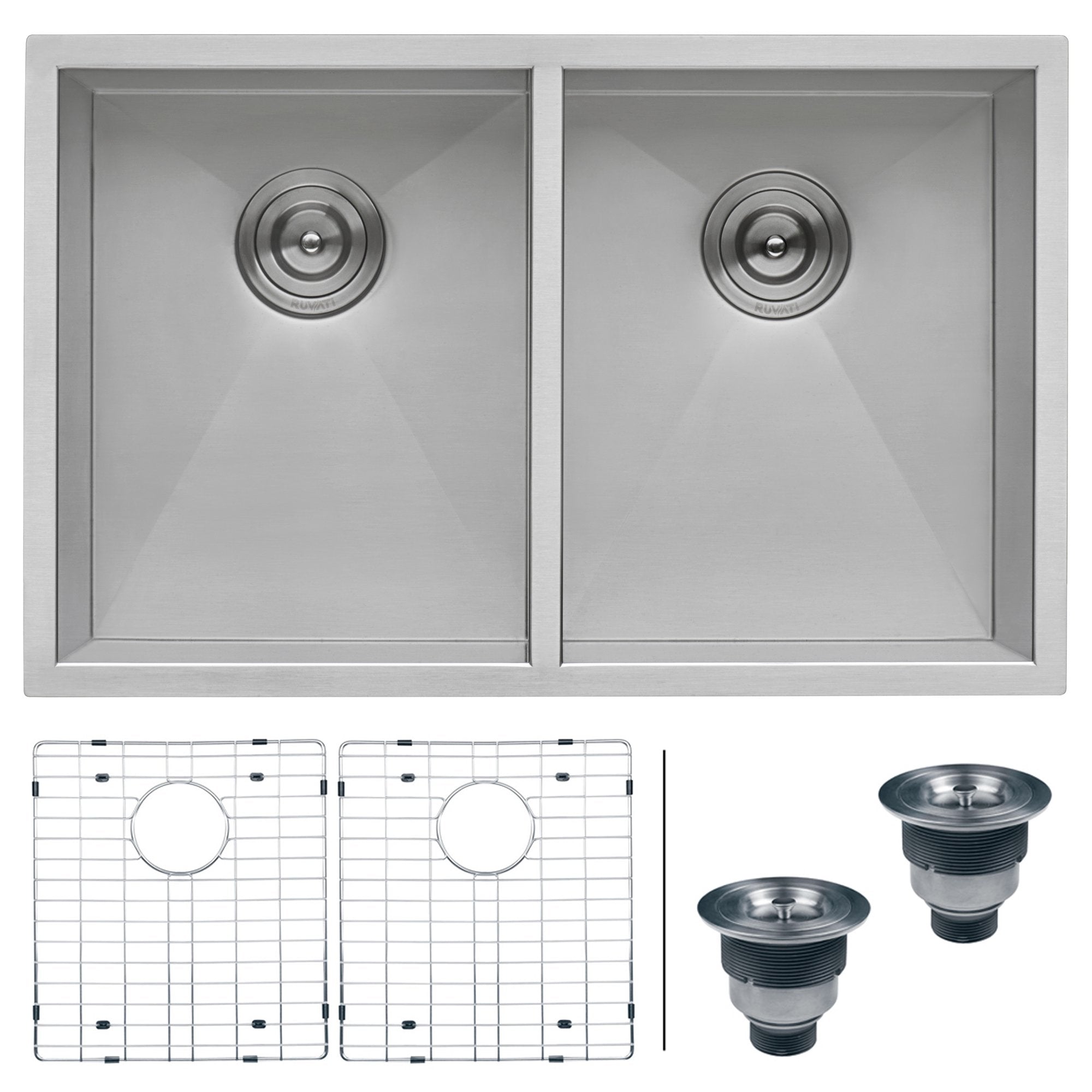 Ruvati 30" Undermount 50/50 Double Bowl Zero Radius 16 Gauge Stainless Steel Kitchen Sink