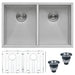 Ruvati 30" Undermount 50/50 Double Bowl Zero Radius 16 Gauge Stainless Steel Kitchen Sink
