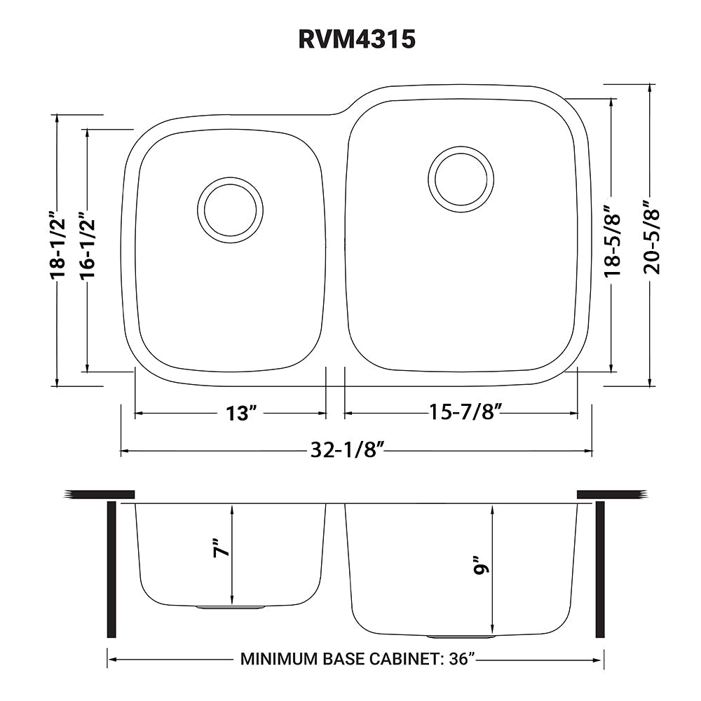Ruvati 32" Undermount 16 Gauge Double Bowl Stainless Steel Kitchen Sink