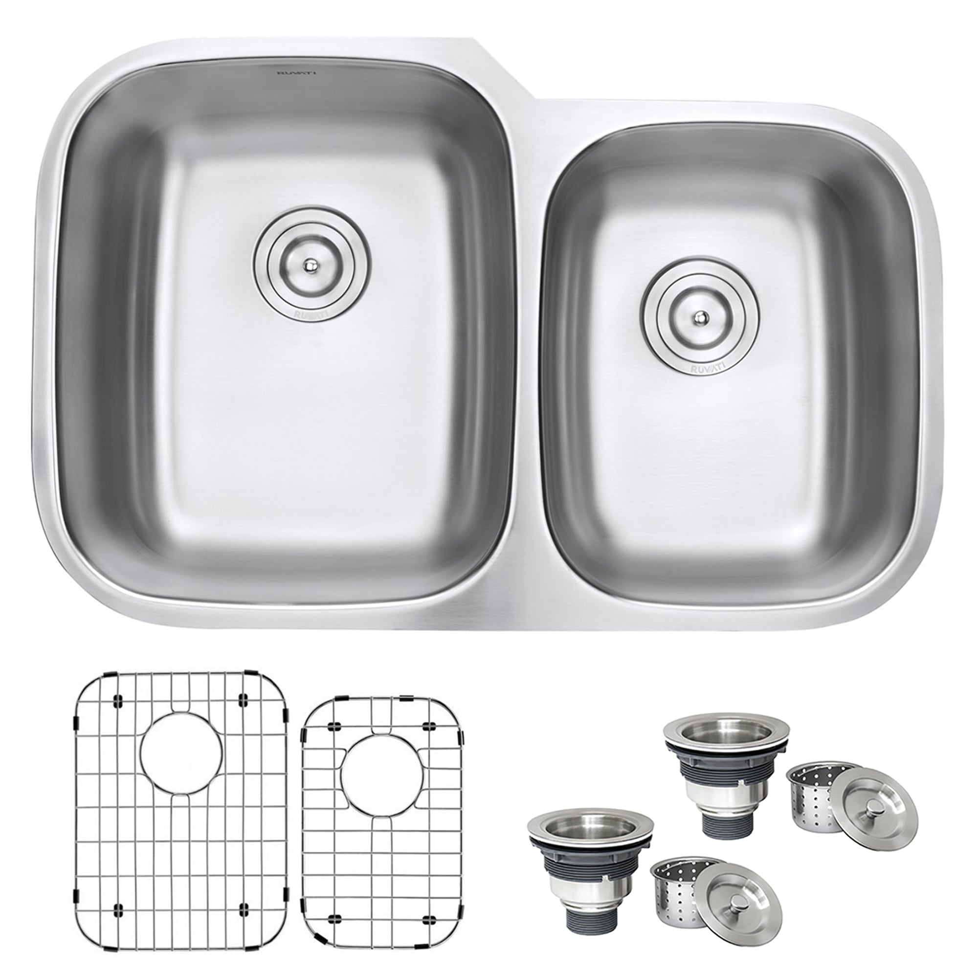 Ruvati 32" Undermount 16 Gauge Double Bowl Stainless Steel Kitchen Sink