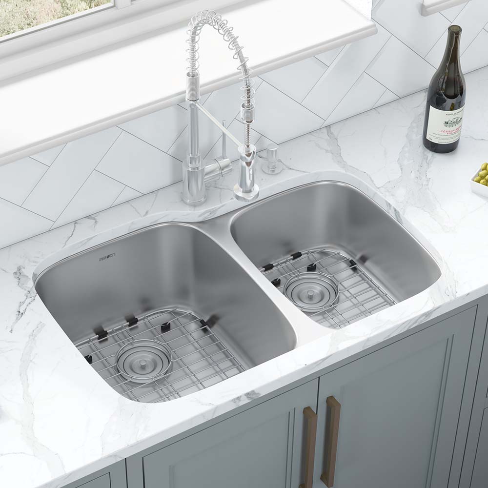 Ruvati 32" Undermount 16 Gauge Double Bowl Stainless Steel Kitchen Sink