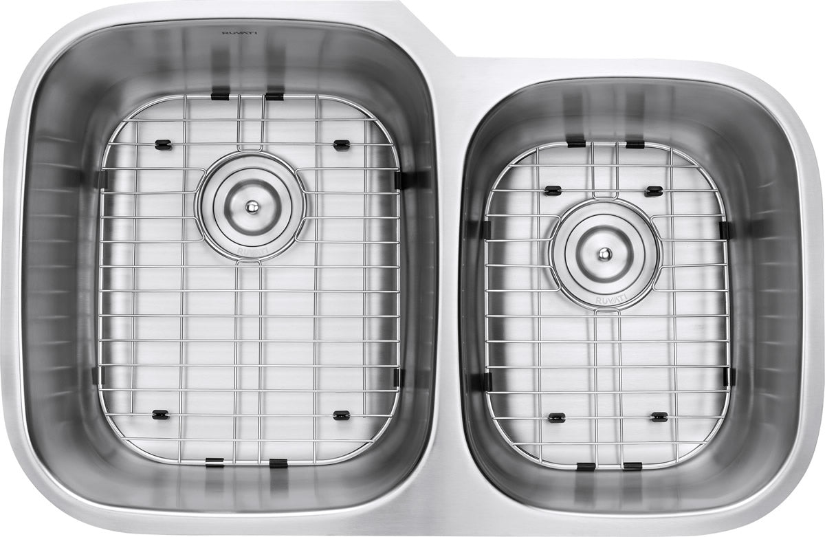 Ruvati 32" Undermount 16 Gauge Double Bowl Stainless Steel Kitchen Sink