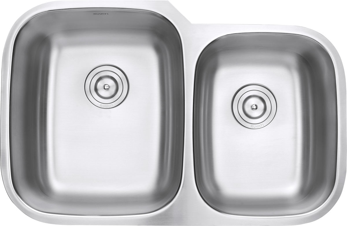 Ruvati 32" Undermount 16 Gauge Double Bowl Stainless Steel Kitchen Sink