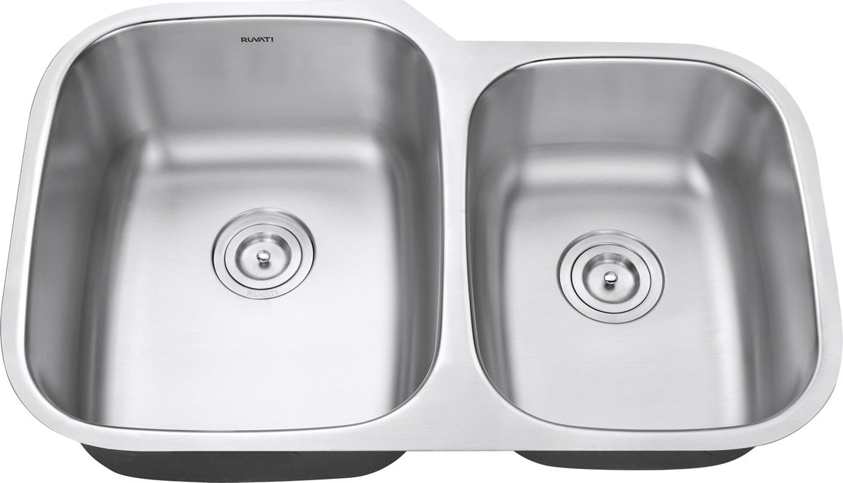 Ruvati 32" Undermount 16 Gauge Double Bowl Stainless Steel Kitchen Sink
