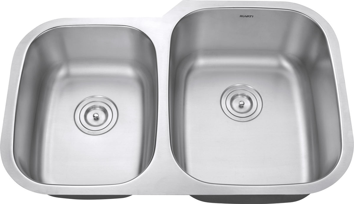 Ruvati 32" Undermount 16 Gauge Double Bowl Stainless Steel Kitchen Sink
