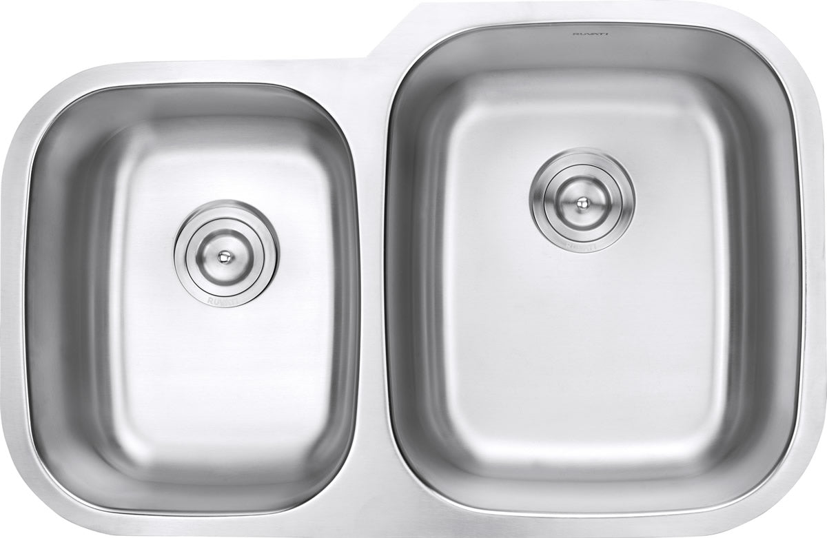 Ruvati 32" Undermount 16 Gauge Double Bowl Stainless Steel Kitchen Sink
