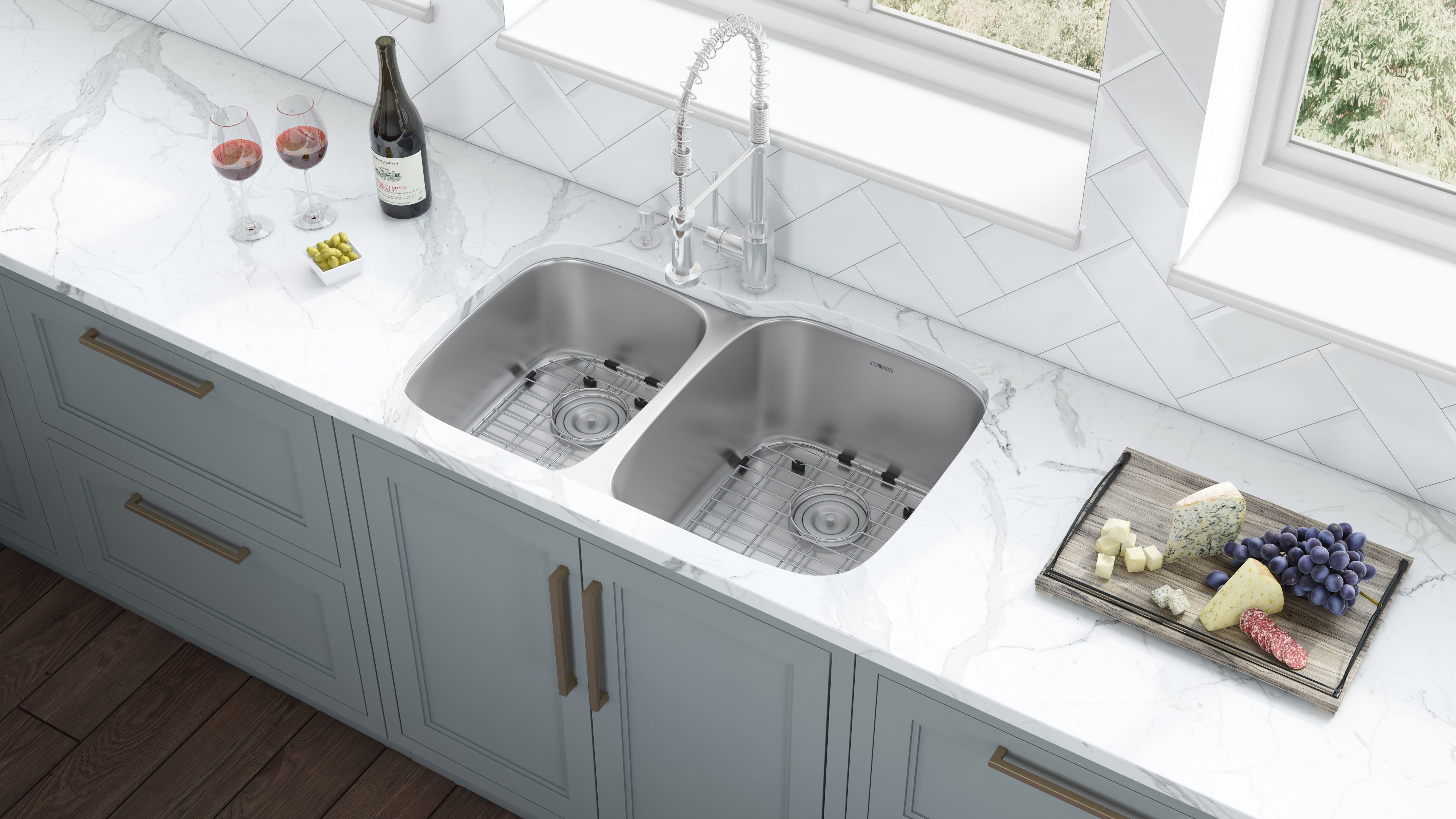 Ruvati 32" Undermount 16 Gauge Double Bowl Stainless Steel Kitchen Sink