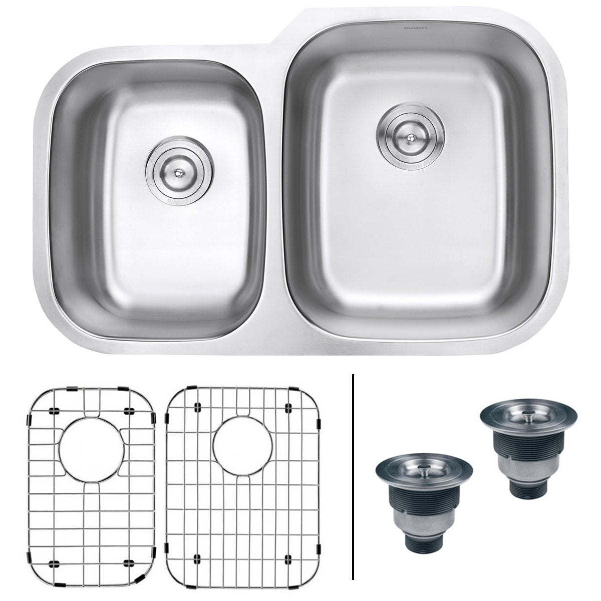 Ruvati 32" Undermount 16 Gauge Double Bowl Stainless Steel Kitchen Sink
