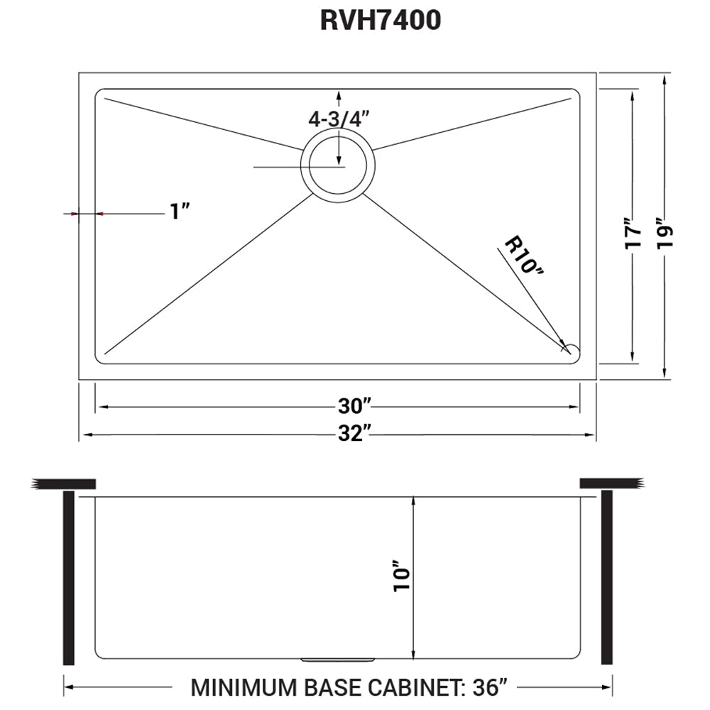 Ruvati 32" Undermount 16 Gauge Tight Radius Stainless Steel Single Bowl Kitchen Sink
