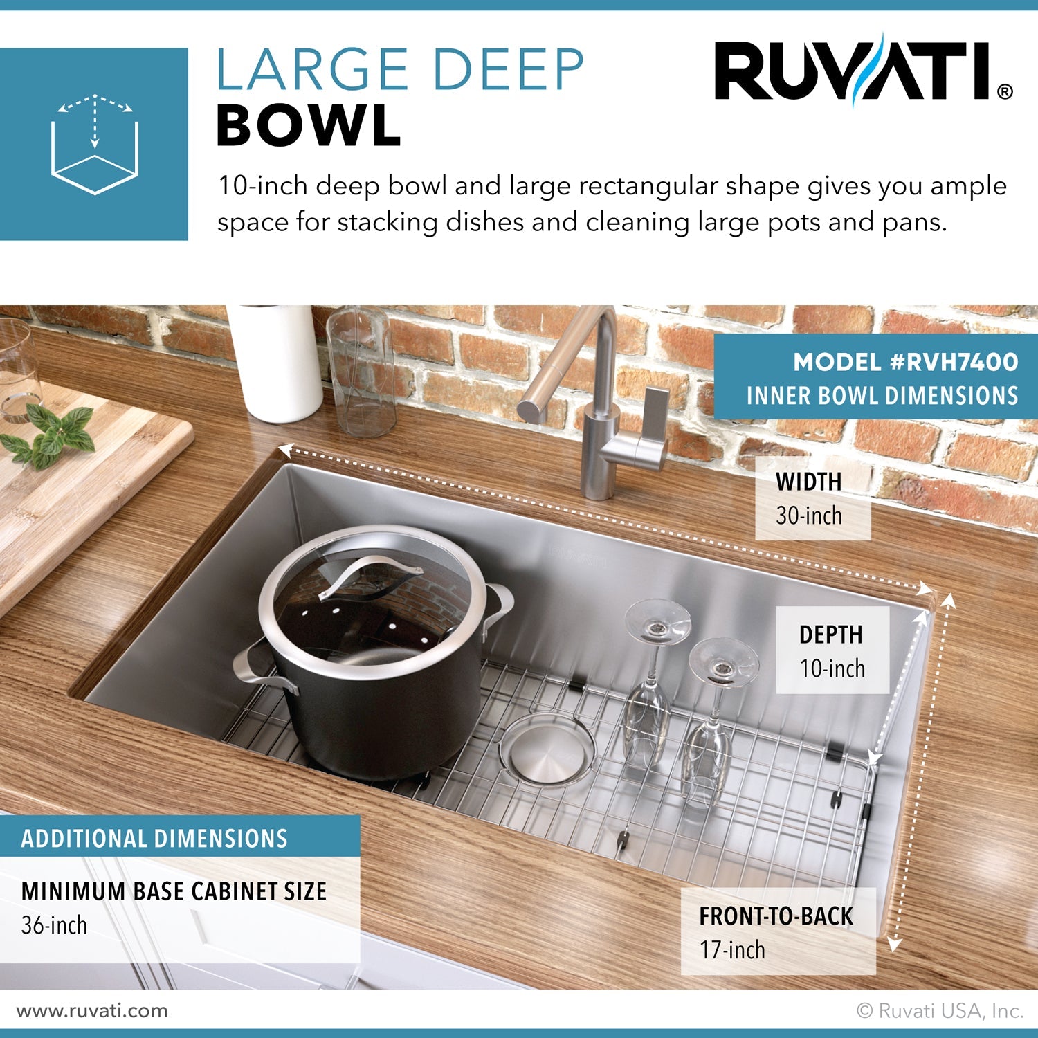 Ruvati 32" Undermount 16 Gauge Tight Radius Stainless Steel Single Bowl Kitchen Sink