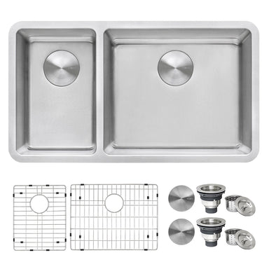 Ruvati 32" Undermount 30/70 Double Bowl 16 Gauge Stainless Steel Kitchen Sink
