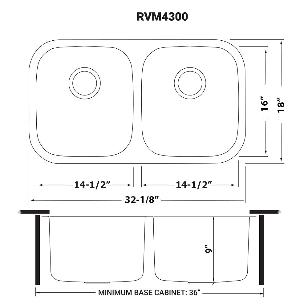Ruvati 32" Undermount 50/50 Double Bowl 16 Gauge Stainless Steel Kitchen Sink