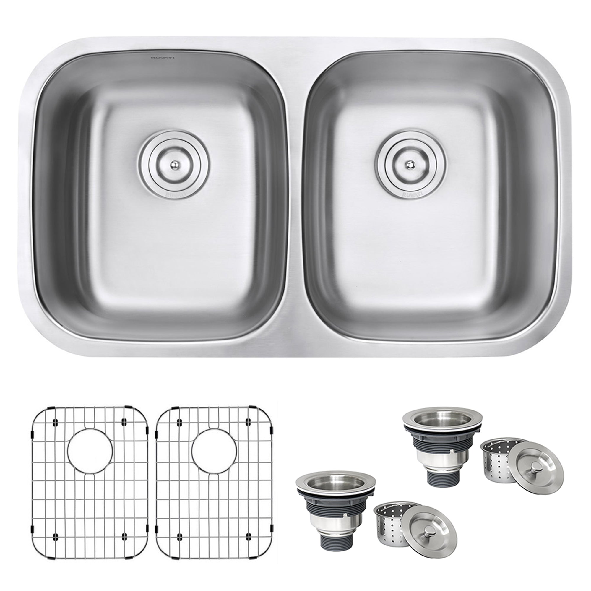 Ruvati 32" Undermount 50/50 Double Bowl 16 Gauge Stainless Steel Kitchen Sink