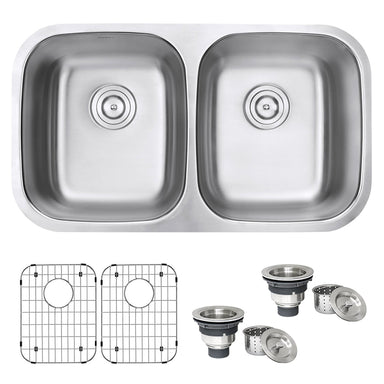 Ruvati 32" Undermount 50/50 Double Bowl 16 Gauge Stainless Steel Kitchen Sink