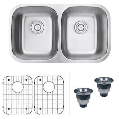 Ruvati 32" Undermount 50/50 Double Bowl 16 Gauge Stainless Steel Kitchen Sink