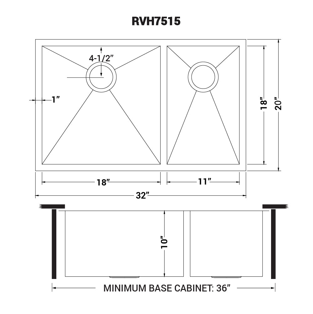 Ruvati 32" Undermount 60/40 Double Bowl Zero Radius 16 Gauge Stainless Steel Kitchen Sink