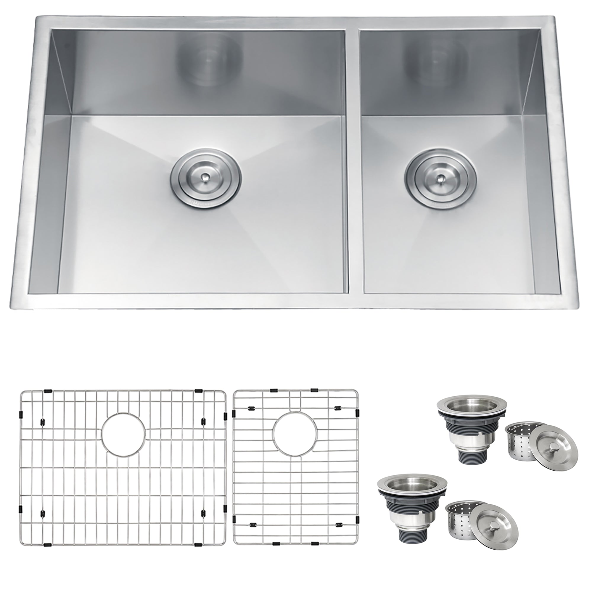Ruvati 32" Undermount 60/40 Double Bowl Zero Radius 16 Gauge Stainless Steel Kitchen Sink