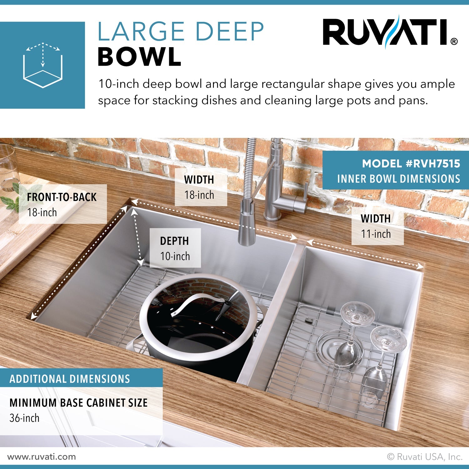 Ruvati 32" Undermount 60/40 Double Bowl Zero Radius 16 Gauge Stainless Steel Kitchen Sink