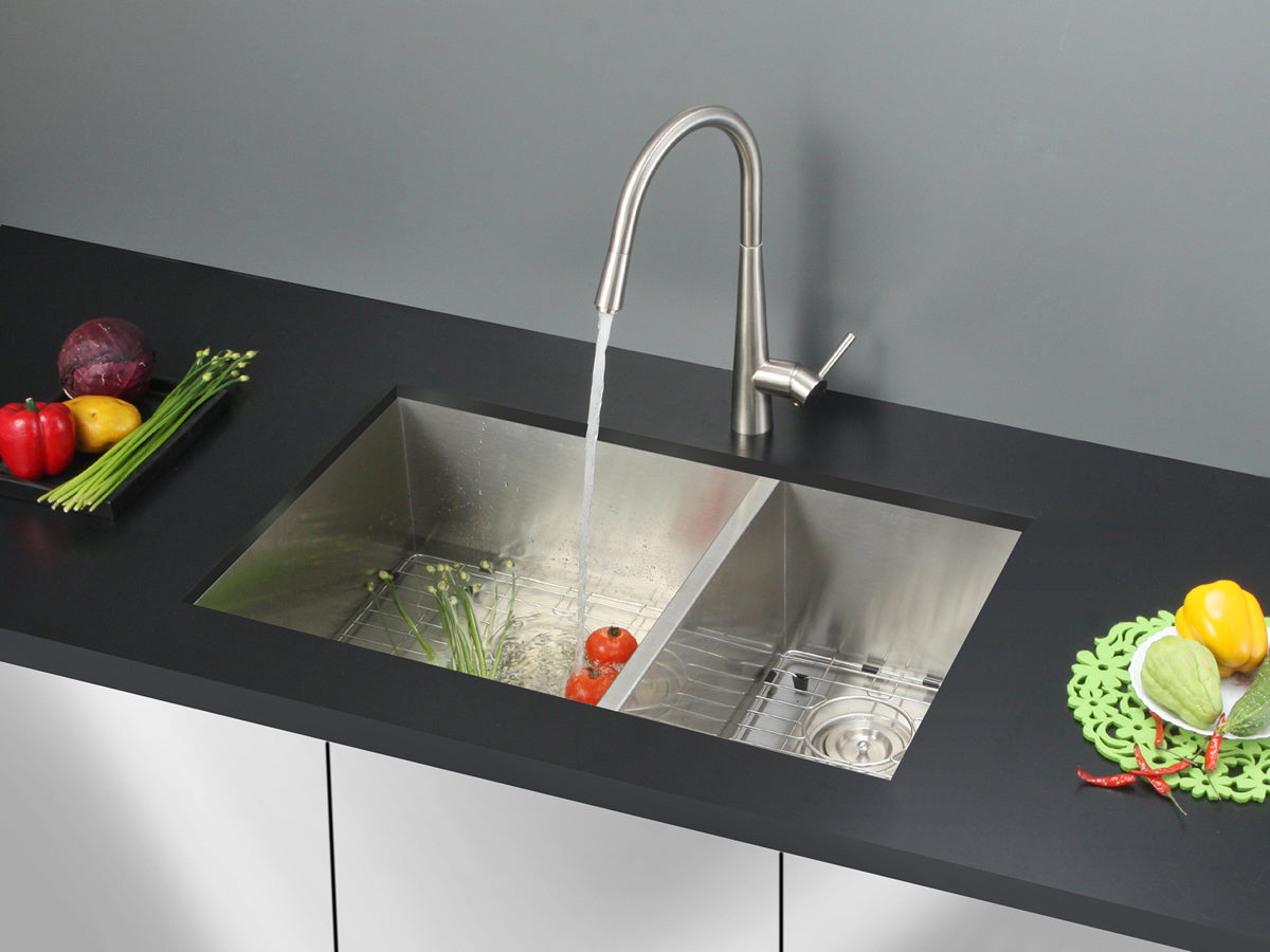Ruvati 32" Undermount 60/40 Double Bowl Zero Radius 16 Gauge Stainless Steel Kitchen Sink
