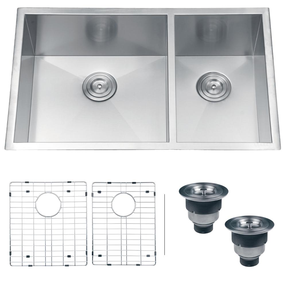 Ruvati 32" Undermount 60/40 Double Bowl Zero Radius 16 Gauge Stainless Steel Kitchen Sink
