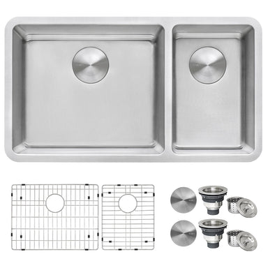 Ruvati 32" Undermount 70/30 Double Bowl 16 Gauge Stainless Steel Kitchen Sink