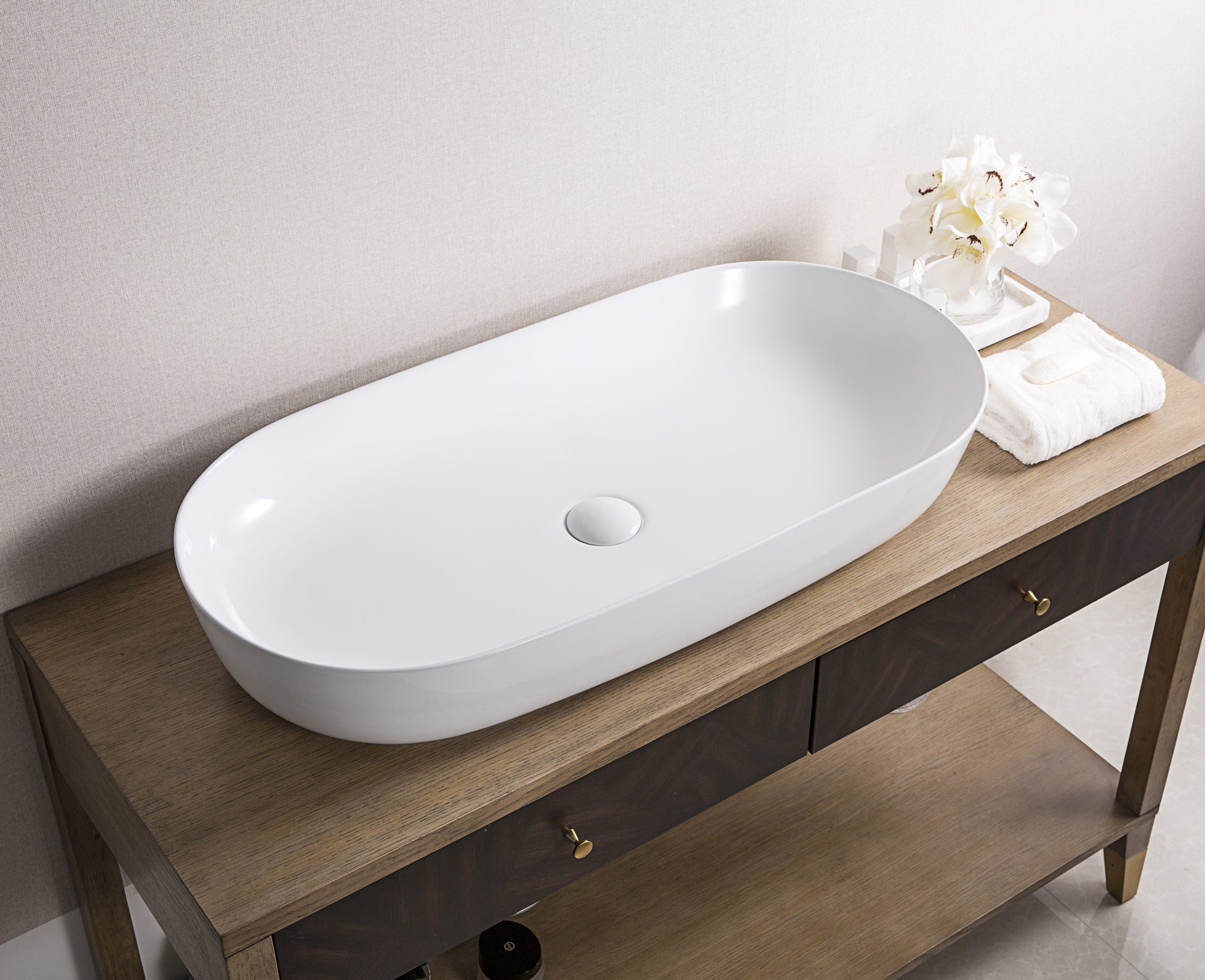 Ruvati 32" x 16" Oval Bathroom Vessel Sink in White