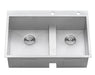 Ruvati 33" Drop-in Low Platform-Divide Zero Radius 60/40 Double Bowl 16 Gauge Topmount Kitchen Sink