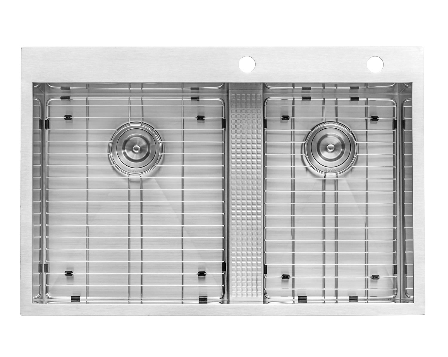 Ruvati 33" Drop-in Low Platform-Divide Zero Radius 60/40 Double Bowl 16 Gauge Topmount Kitchen Sink