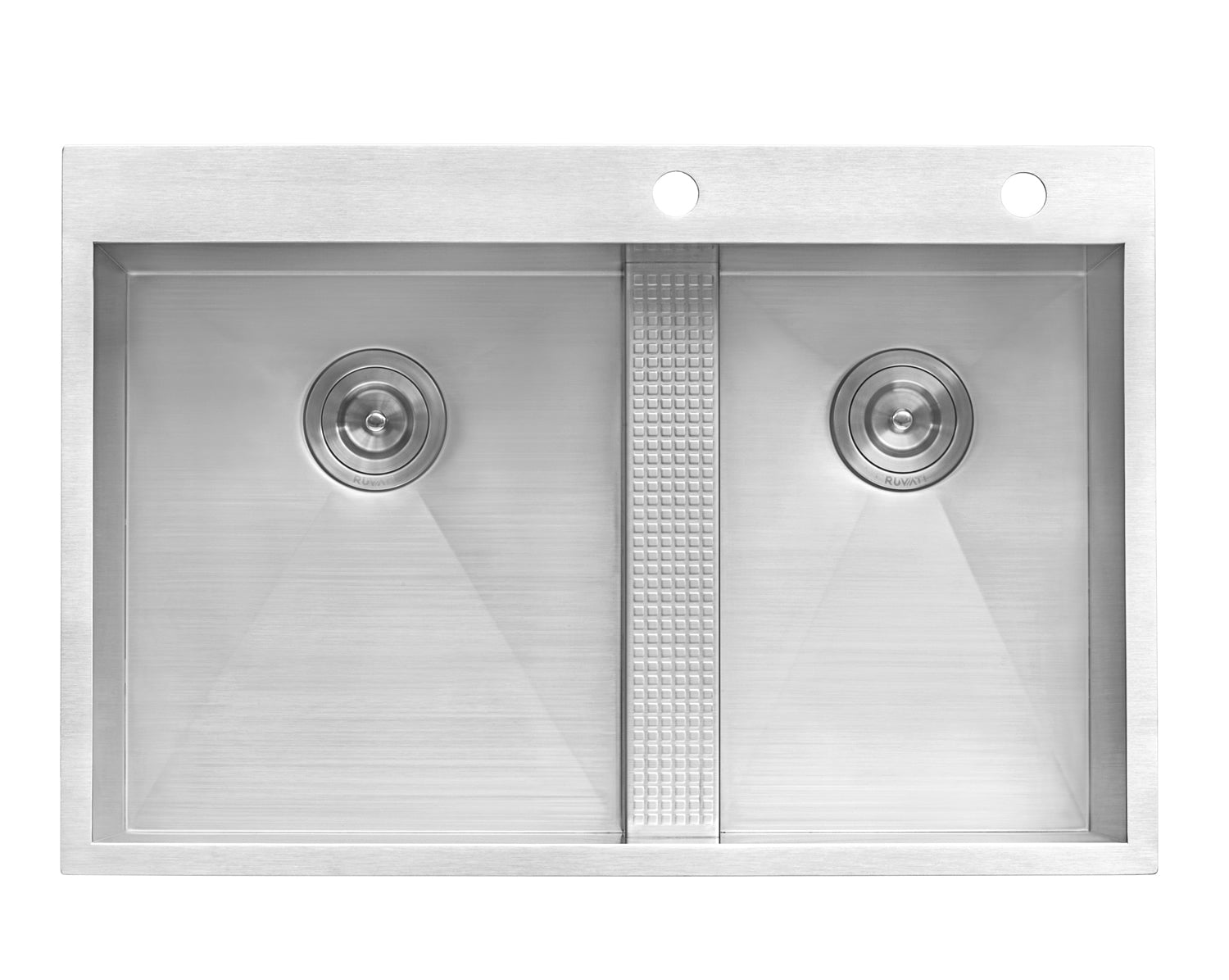 Ruvati 33" Drop-in Low Platform-Divide Zero Radius 60/40 Double Bowl 16 Gauge Topmount Kitchen Sink