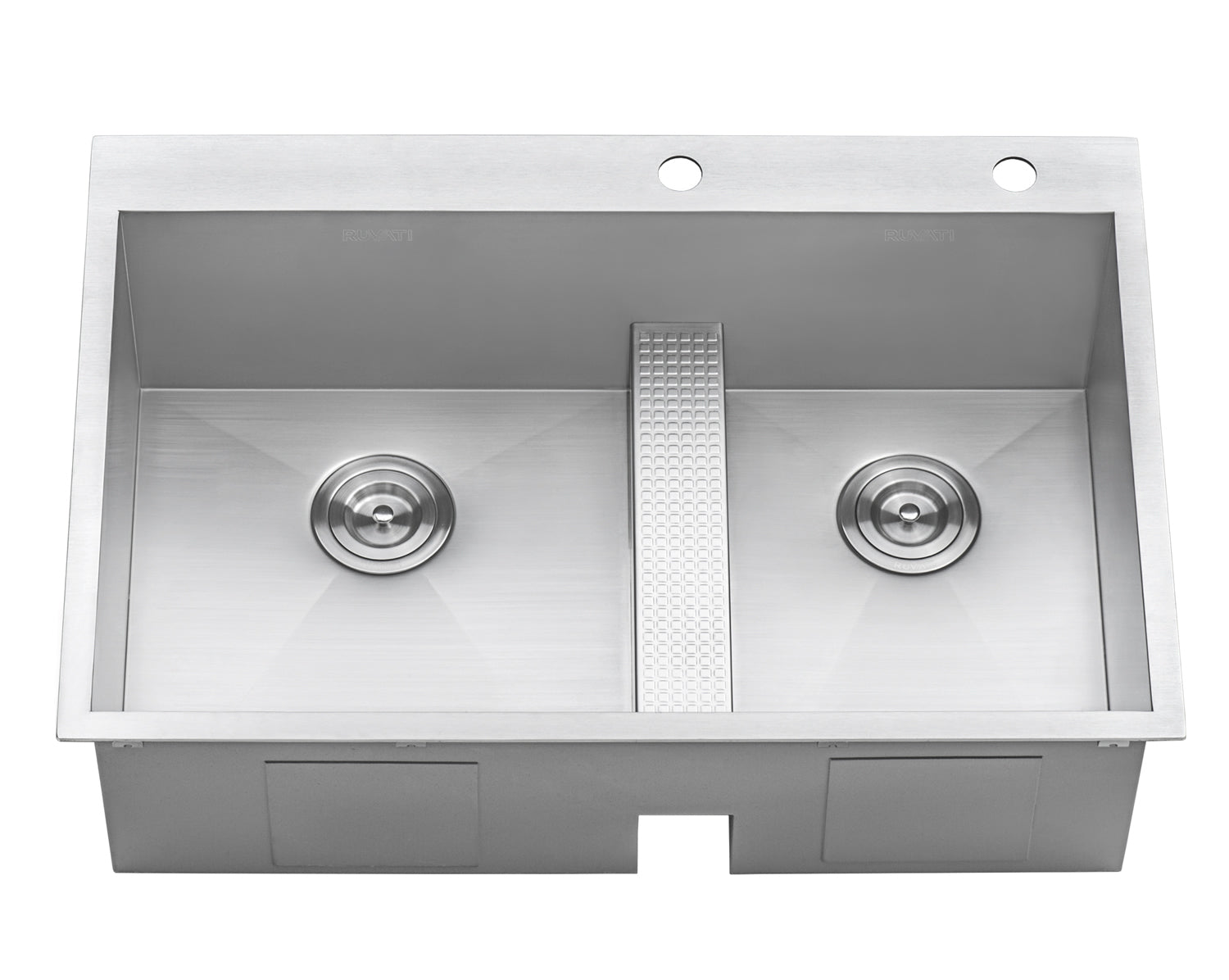 Ruvati 33" Drop-in Low Platform-Divide Zero Radius 60/40 Double Bowl 16 Gauge Topmount Kitchen Sink