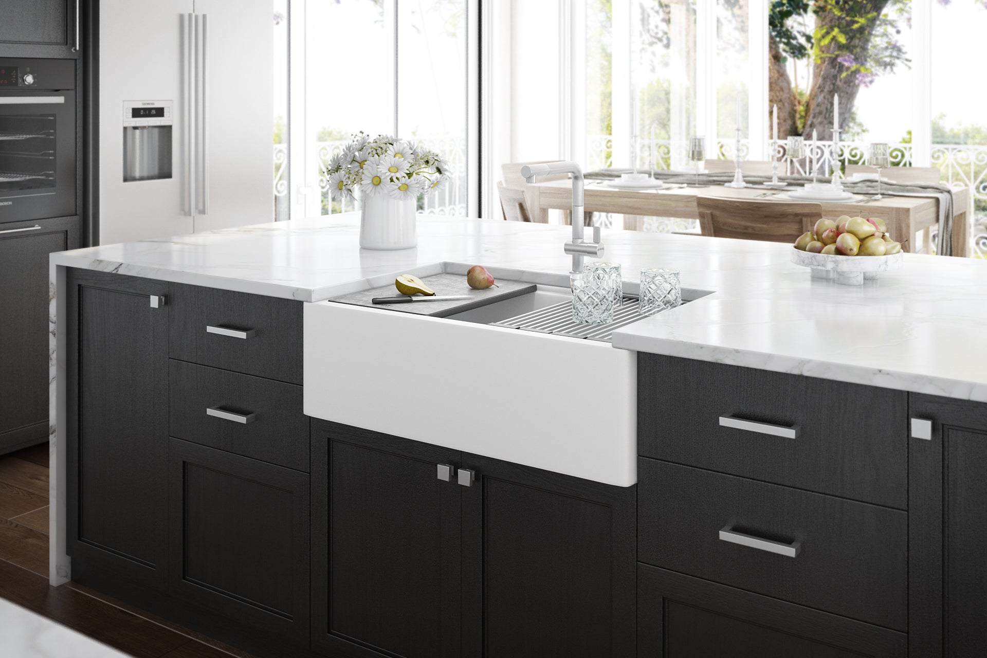 Ruvati 33" Granite Composite Farmhouse Workstation Apron Front Kitchen Sink