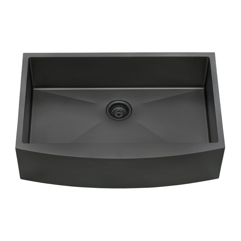 Terraza 33-inch Apron-Front Farmhouse Kitchen Sink Gunmetal Black Matte Stainless Steel Single Bowl Model: RVH9733BL