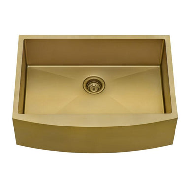 Terraza 33-inch Apron-Front Farmhouse Kitchen Sink Brass Tone Matte Gold Stainless Steel Single Bowl Model: RVH9733GG