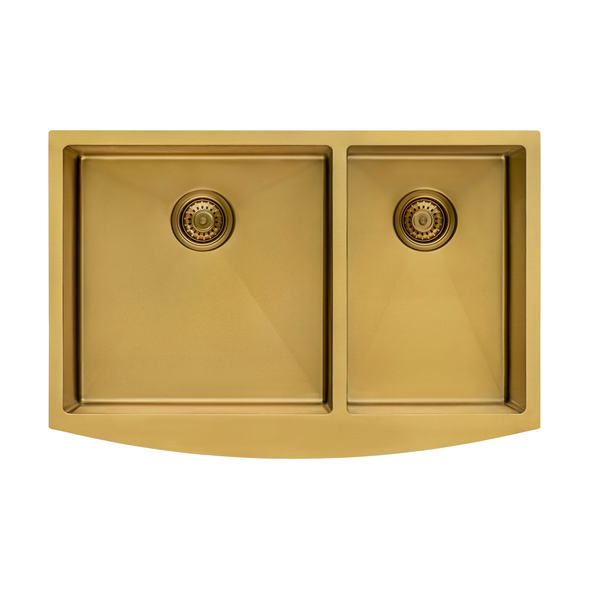 Ruvati 33" Matte Gold Stainless Steel 60/40 Double Bowl Apron Front Farmhouse Kitchen Sink