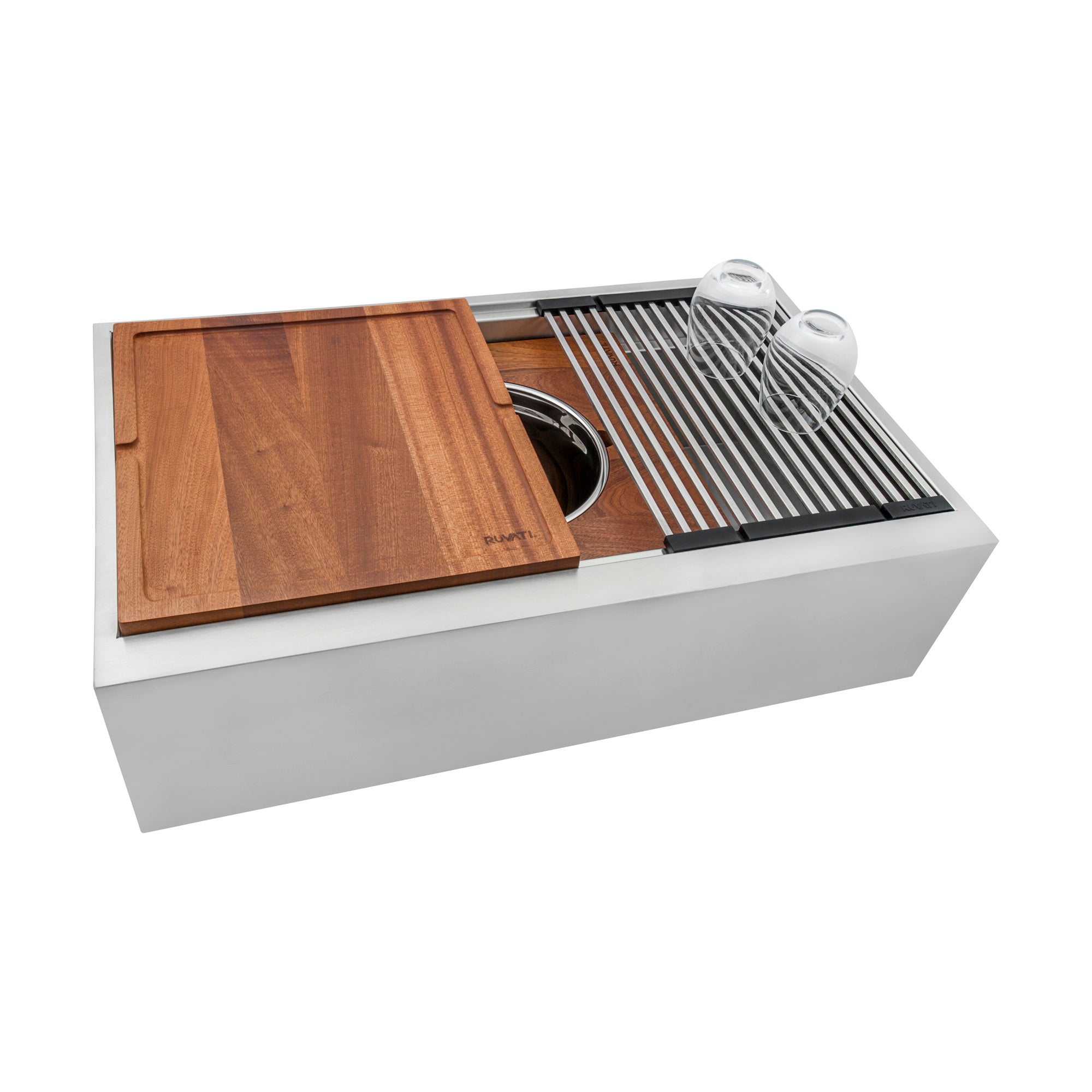 Ruvati 33" Workstation Two Tiered Kitchen Sink Apron Front 16 Gauge Stainless Steel