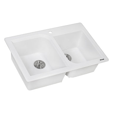 Ruvati 33" x 22" Dual Mount Granite Composite Double Bowl Kitchen Sink in White RVG1396WH
