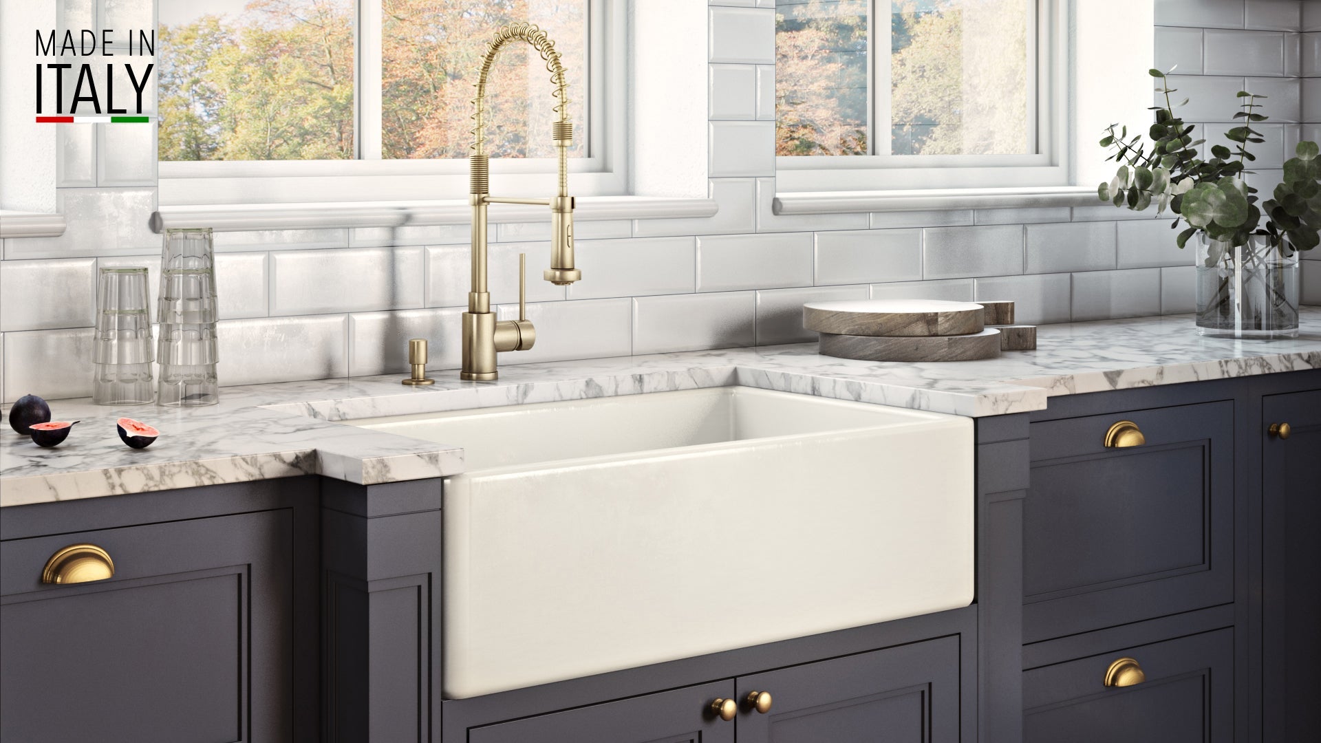 Ruvati 33 x 20" Fireclay Reversible Farmhouse Apron-Front Kitchen Sink Single Bowl