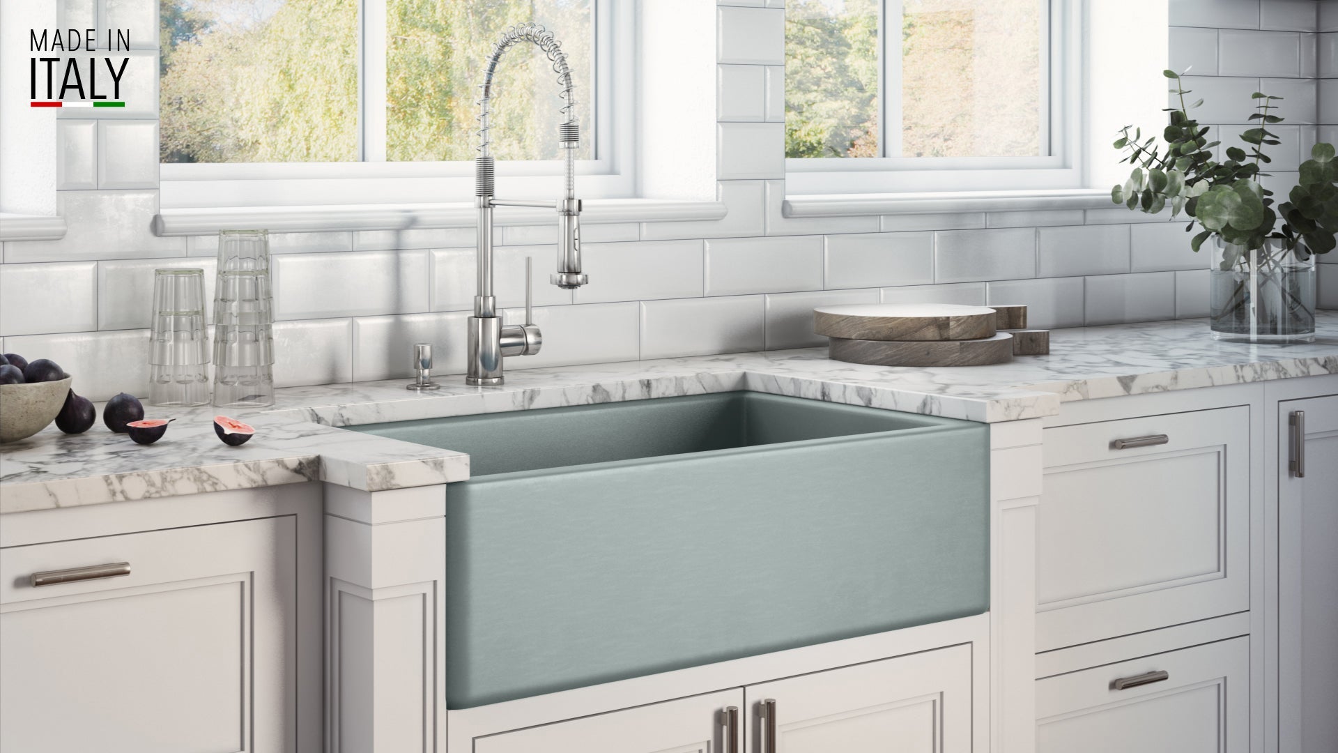 Ruvati 33 x 20" Fireclay Reversible Farmhouse Apron-Front Kitchen Sink Single Bowl
