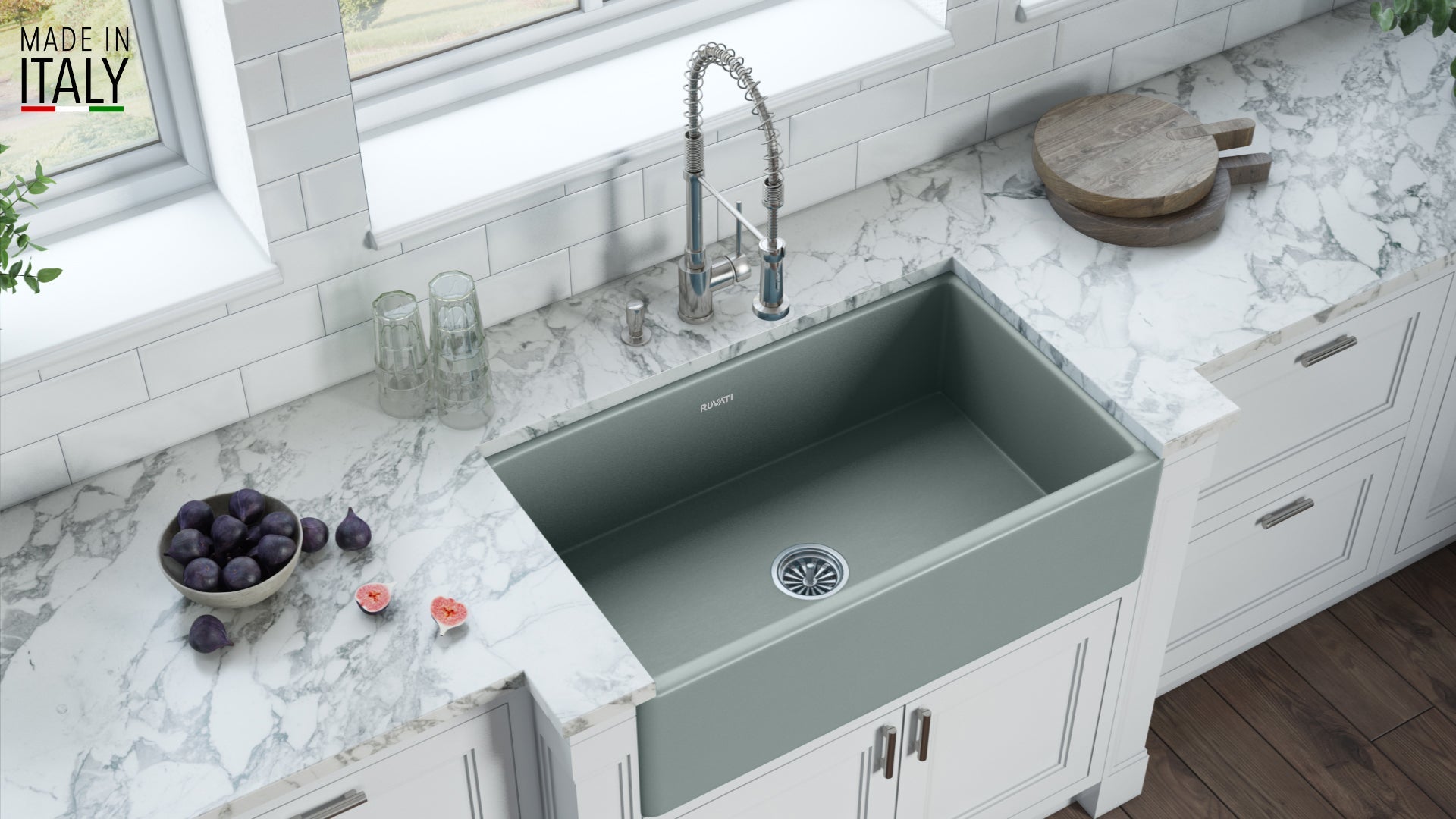 Ruvati 33 x 20" Fireclay Reversible Farmhouse Apron-Front Kitchen Sink Single Bowl