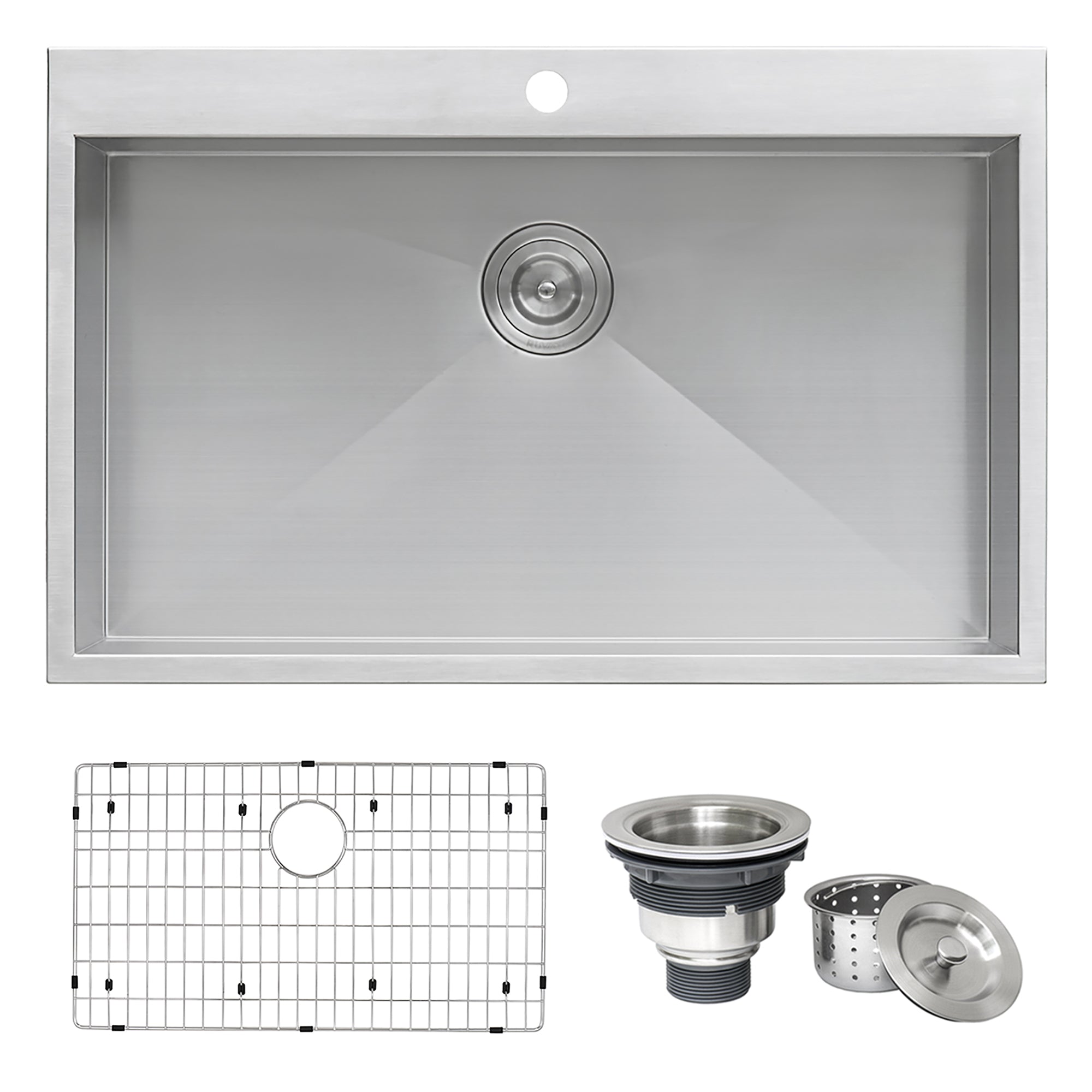 Ruvati 33" x 21" Drop-in Topmount 16 Gauge Zero Radius Stainless Steel Single Bowl Kitchen Sink