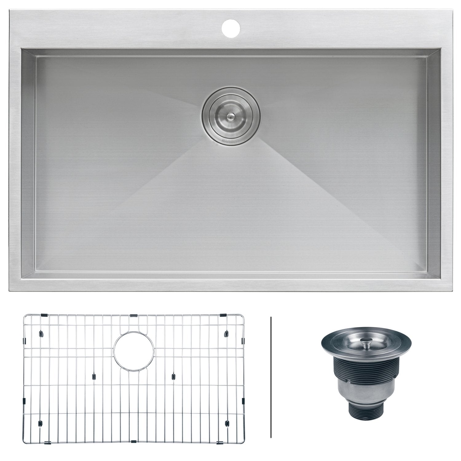 Ruvati 33" x 21" Drop-in Topmount 16 Gauge Zero Radius Stainless Steel Single Bowl Kitchen Sink
