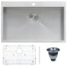 Ruvati 33" x 21" Drop-in Topmount 16 Gauge Zero Radius Stainless Steel Single Bowl Kitchen Sink