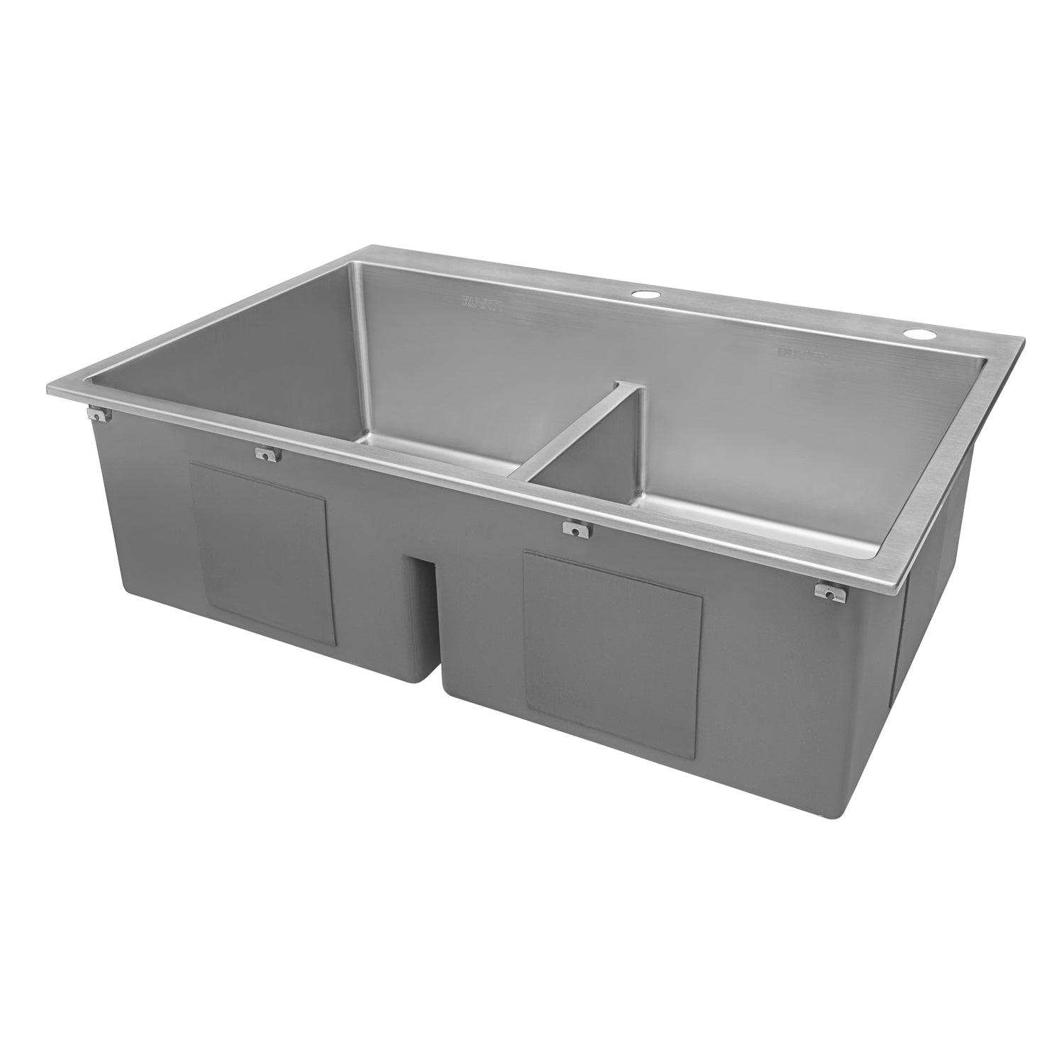 Ruvati 33 x 22" Drop-in 50/50 Double Bowl Tight Radius 16 Gauge Topmount Stainless Steel Kitchen Sink