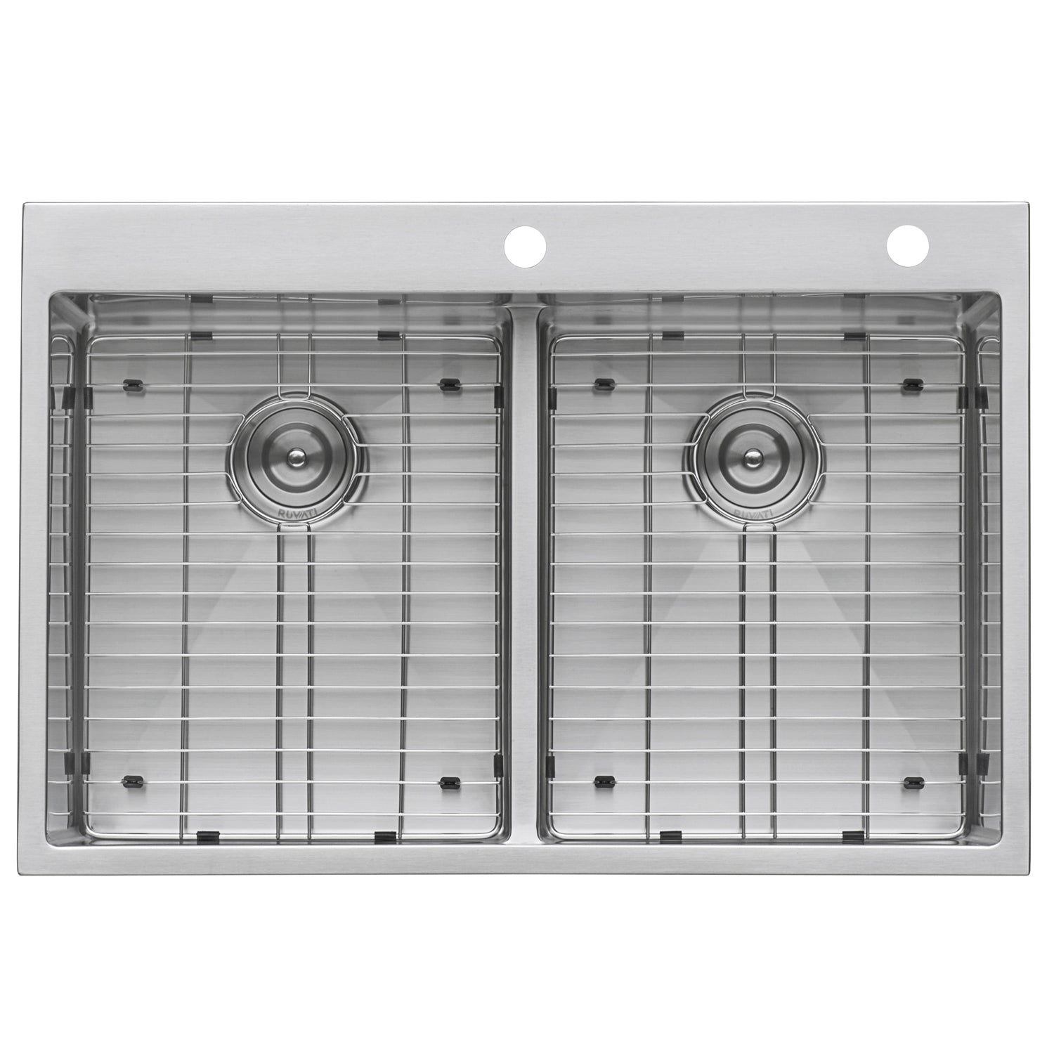 Ruvati 33 x 22" Drop-in 50/50 Double Bowl Tight Radius 16 Gauge Topmount Stainless Steel Kitchen Sink